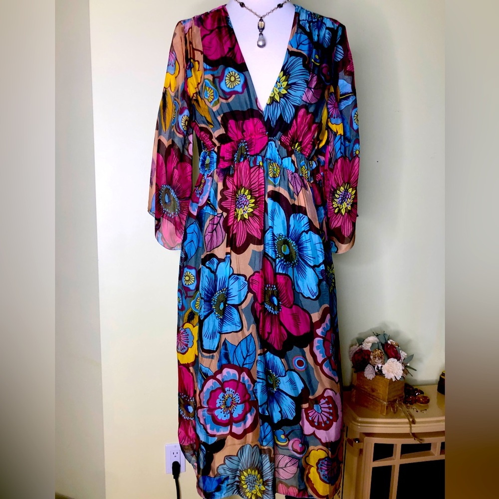 Lola made in Italy Floral Silk Dress L